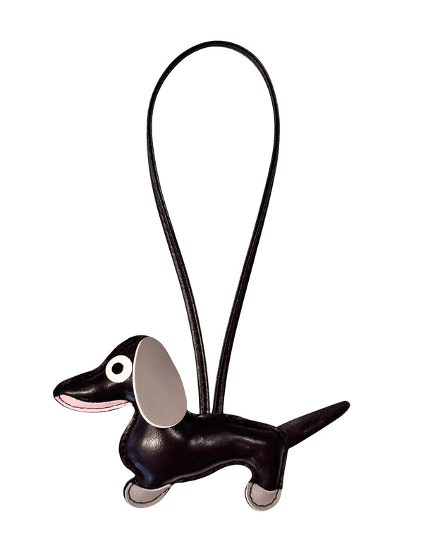DACHS BAG CHARM CHOCOLATE BROWN W/WARM TAUPE & PALE ROSE