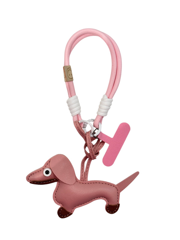 DACHS BAG CHARM W/EXTRA STRAP PALE ROSE