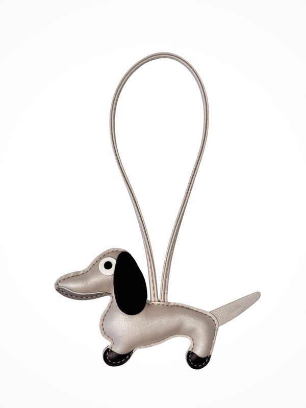DACHS BAG CHARM SPARKLED SAND W/CHOCOLATE BROWN & WARM TAUPE