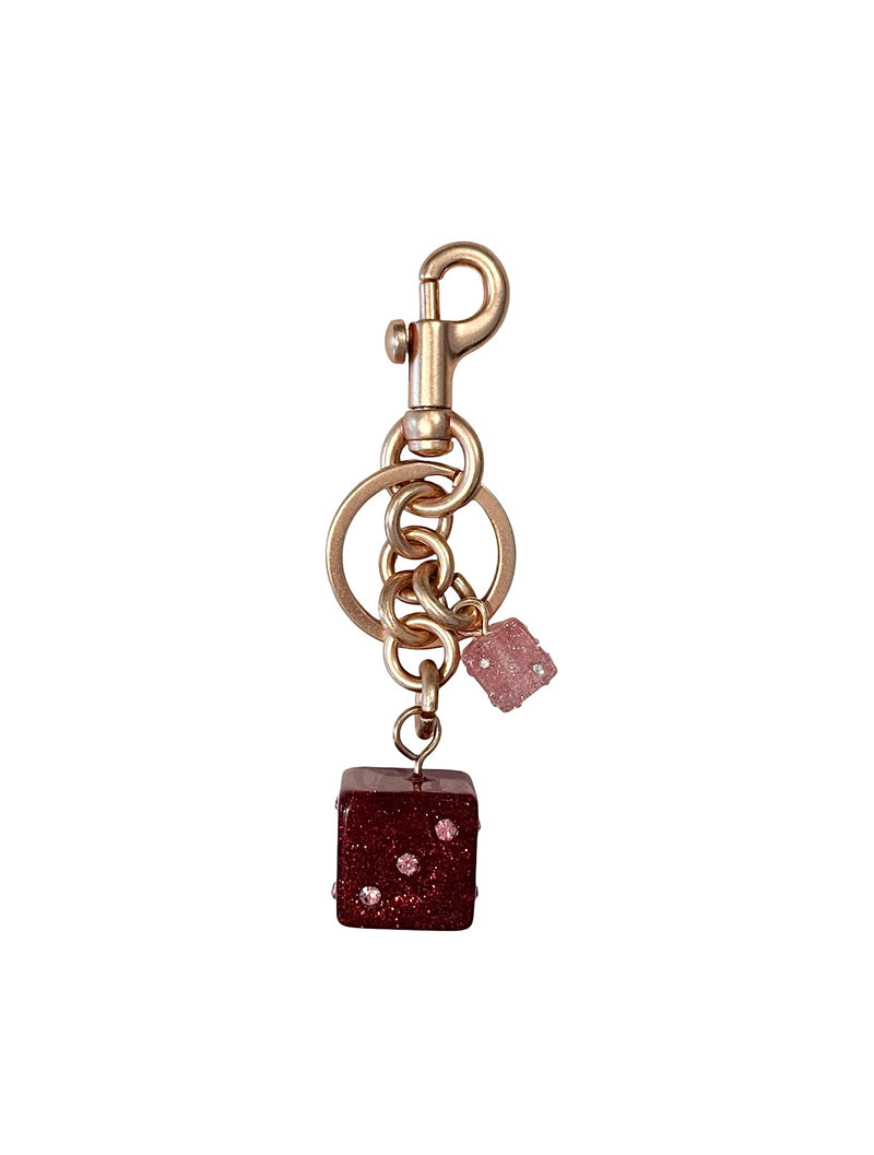DICE BAG CHARM RED & ROSE