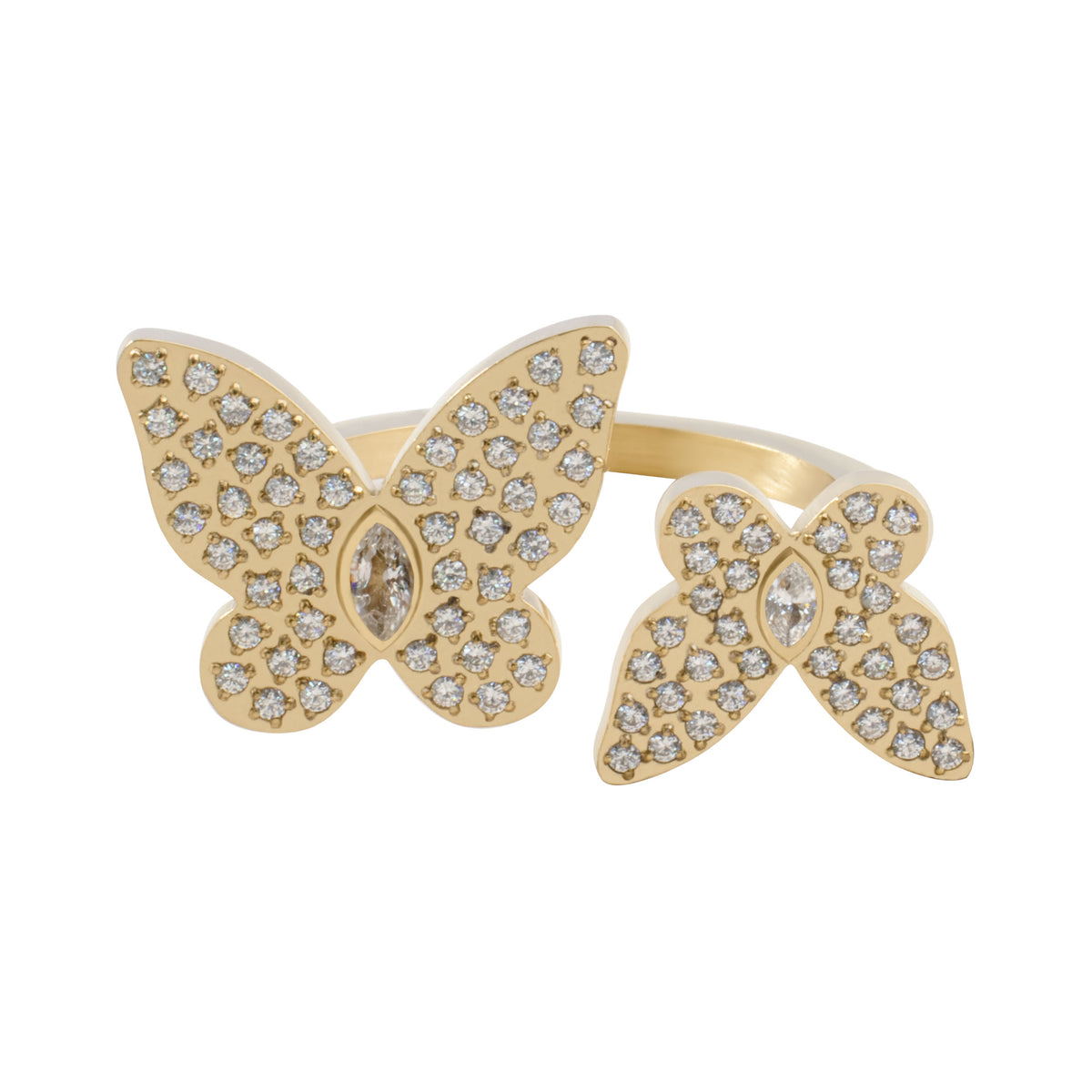 DOUBLE BUTTERFLY RING W/CRYSTALS CRYSTAL