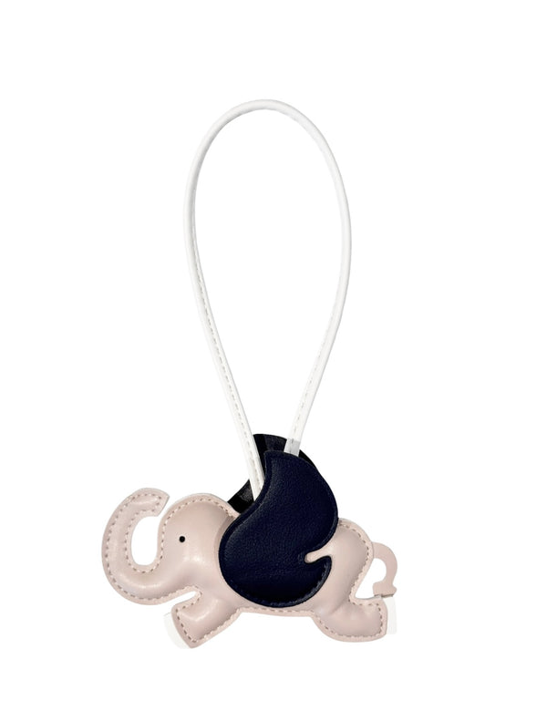 ELEPHANT BAG CHARM DARK SAND W/NAVY BLUE & OFF WHITE