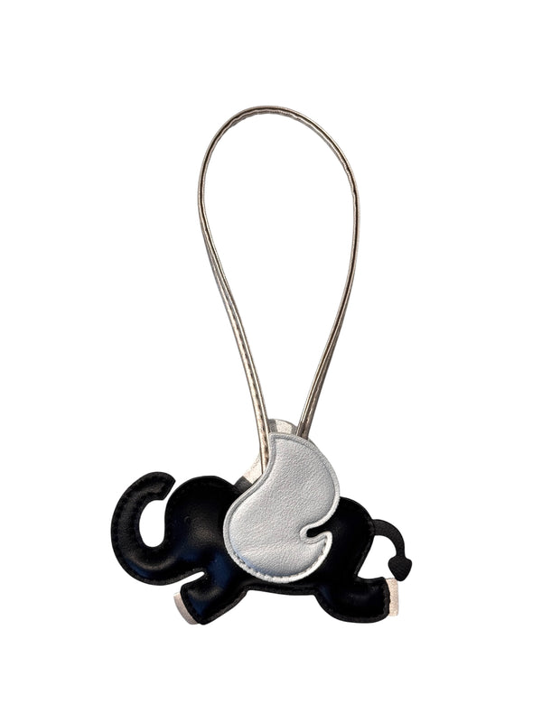 ELEPHANT BAG CHARM BLACK W/SILVER & SPARKLED CHAMPAGNE