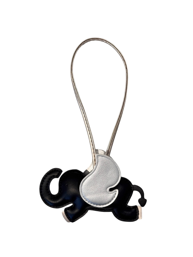 ELEPHANT BAG CHARM BLACK W/SILVER & SPARKLED CHAMPAGNE