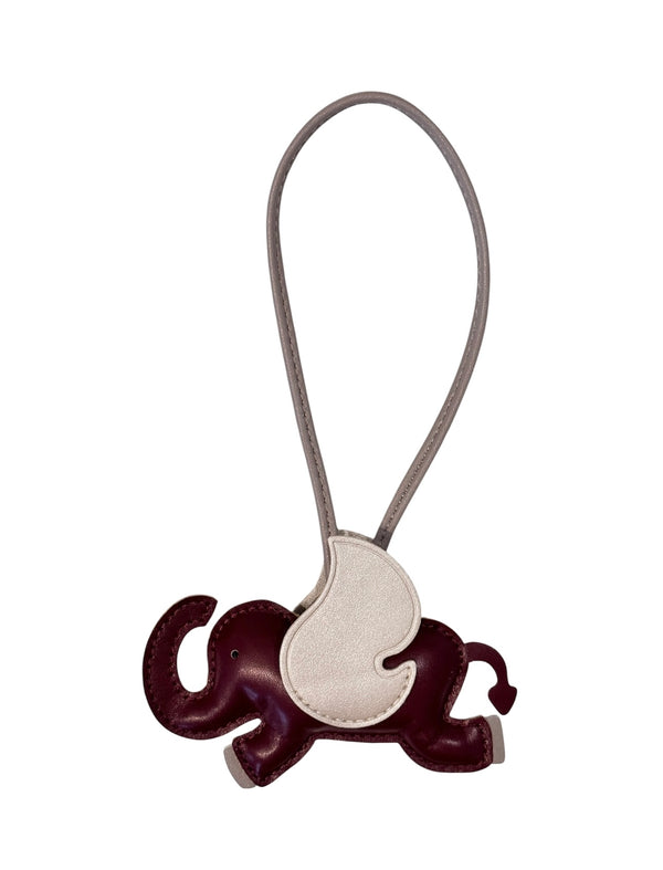 ELEPHANT BAG CHARM MAROON W/SPARKLED SAND & WARM TAUPE
