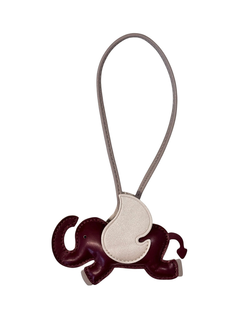 ELEPHANT BAG CHARM MAROON W/SPARKLED SAND & WARM TAUPE