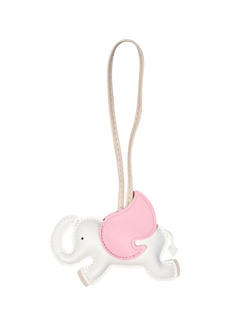 ELEPHANT BAG CHARM WHITE W/ROSE & SAND
