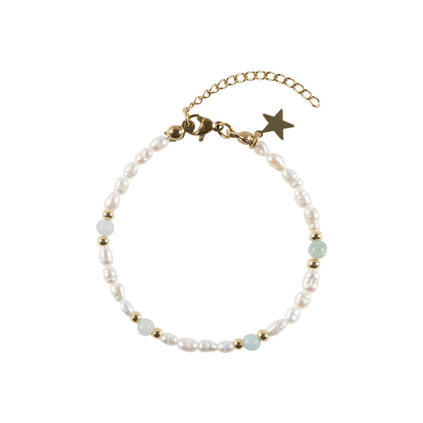 OVAL PEARL BRACELET W/NATURAL STONE AQUAMARINE