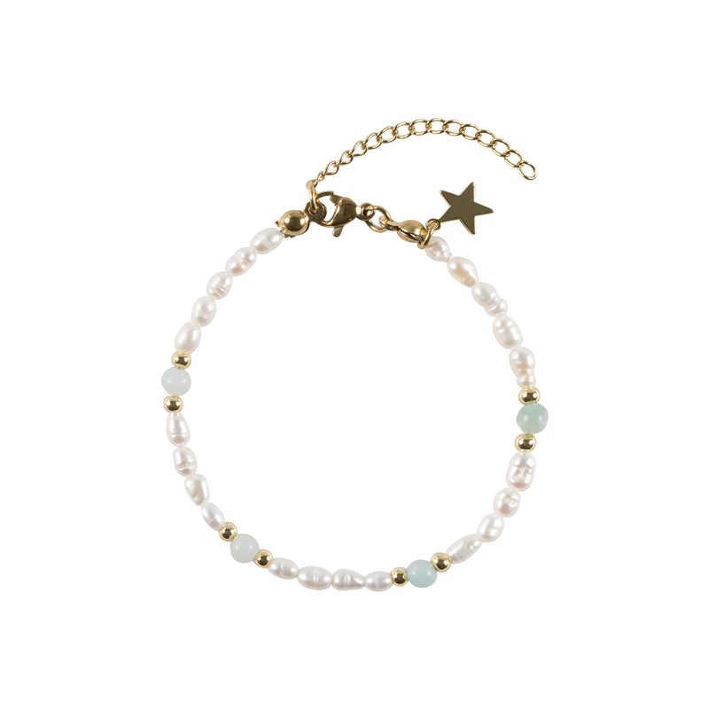 OVAL PEARL BRACELET W/NATURAL STONE AQUAMARINE