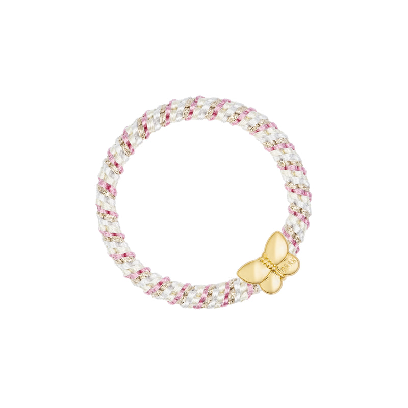 FAT HAIR TIE BUBBLEGUM PINK & PALE YELLOW MIX W/BUTTERFLY