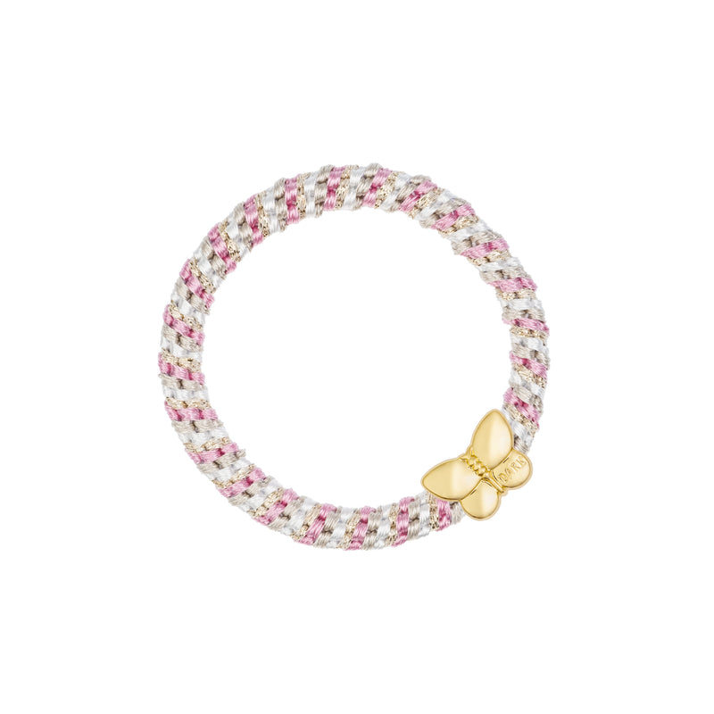 FAT HAIR TIE BUBBLEGUM PINK & SAND MIX W/BUTTERFLY