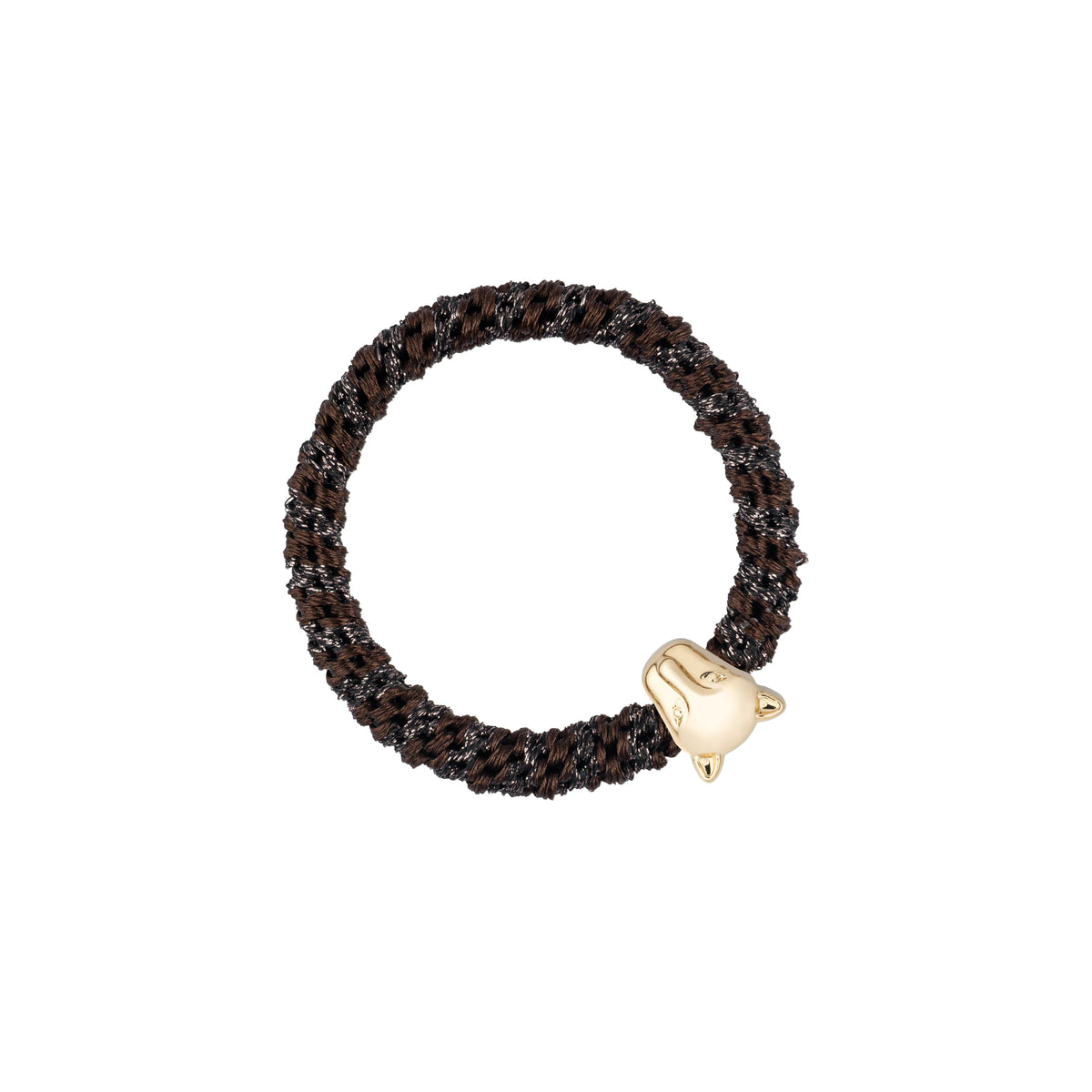 FAT HAIR TIE CHOCOLATE BROWN GLITTER STRIPE W/PANTHER
