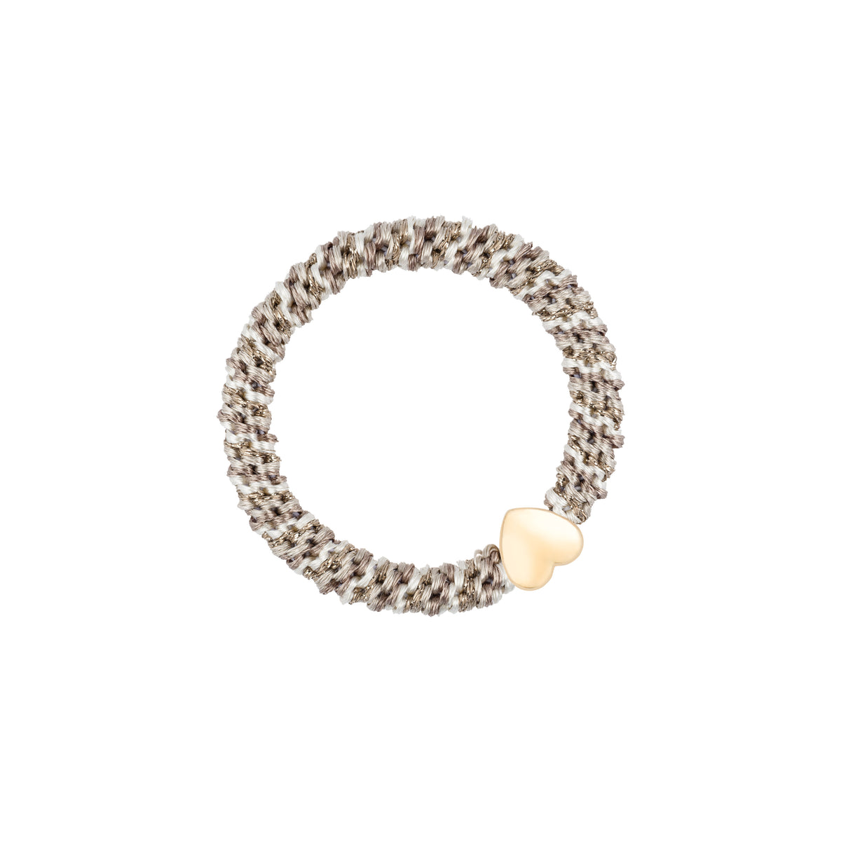 FAT HAIR TIE DARK SAND & OFF WHITE MIX W/HEART