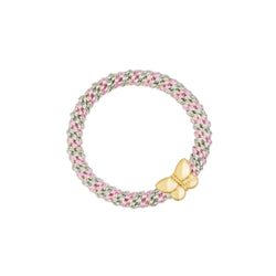 FAT HAIR TIE MILIEU GREEN & BUBBLEGUM PINK MIX W/BUTTERFLY