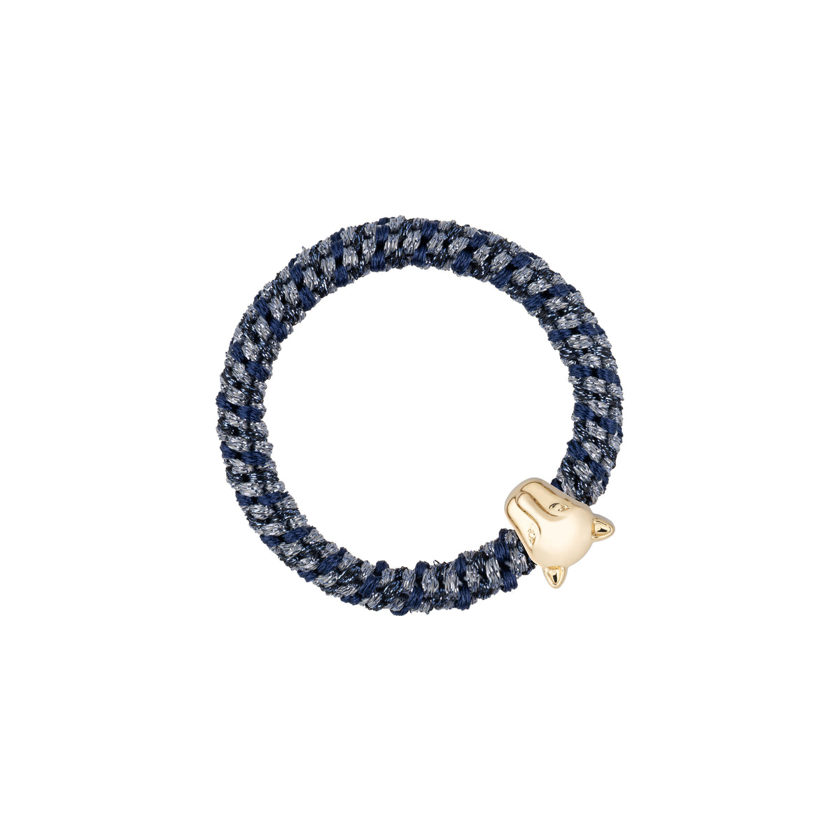 FAT HAIR TIE NAVY BLUE & STEEL BLUE GLITTER STRIPE W/PANTHER