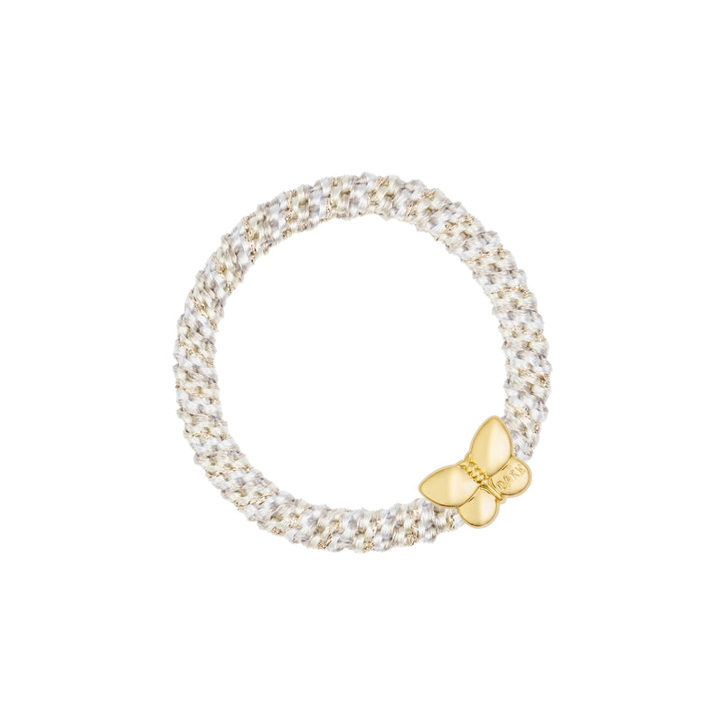 FAT HAIR TIE PALE YELLOW & SAND MIX W/BUTTERFLY