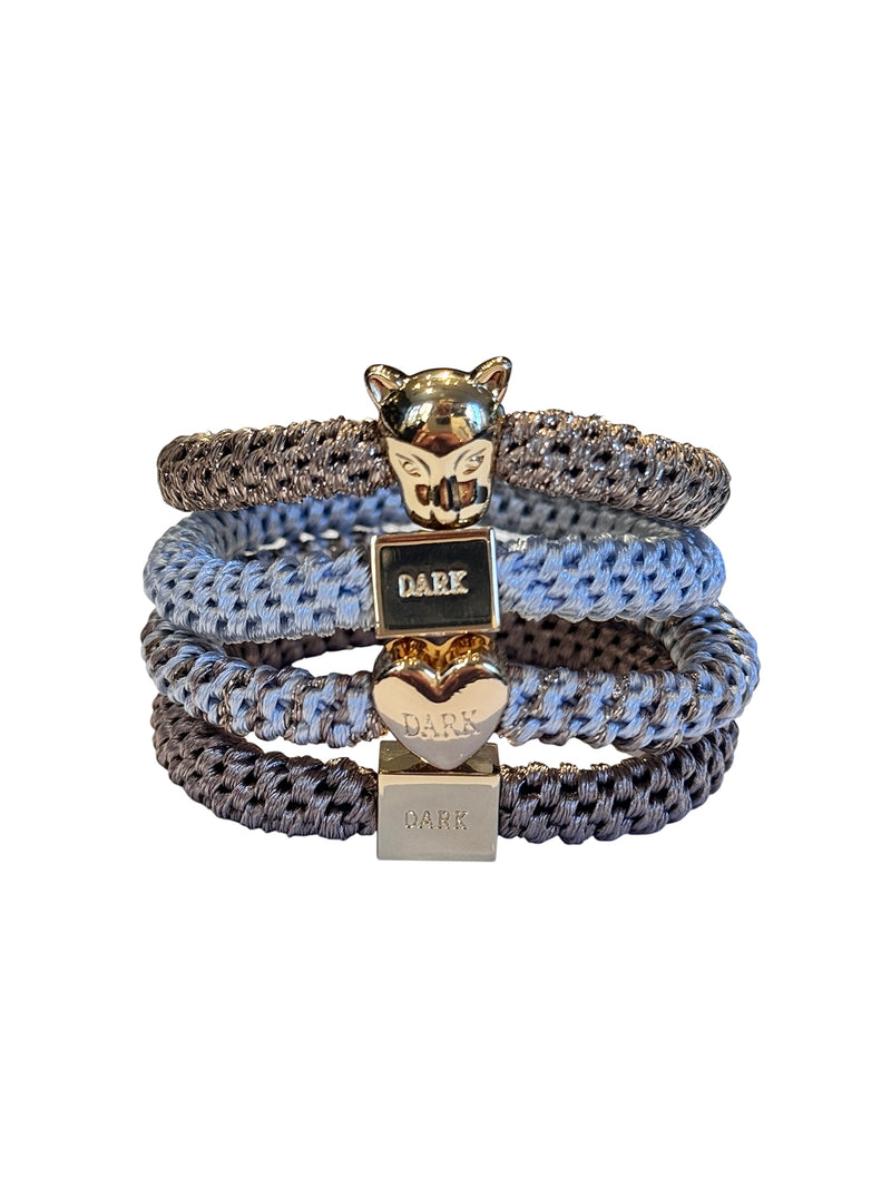 FAT HAIR TIES 4 PK COMBO COOL BLUE & TAUPE MIX W/GOLD
