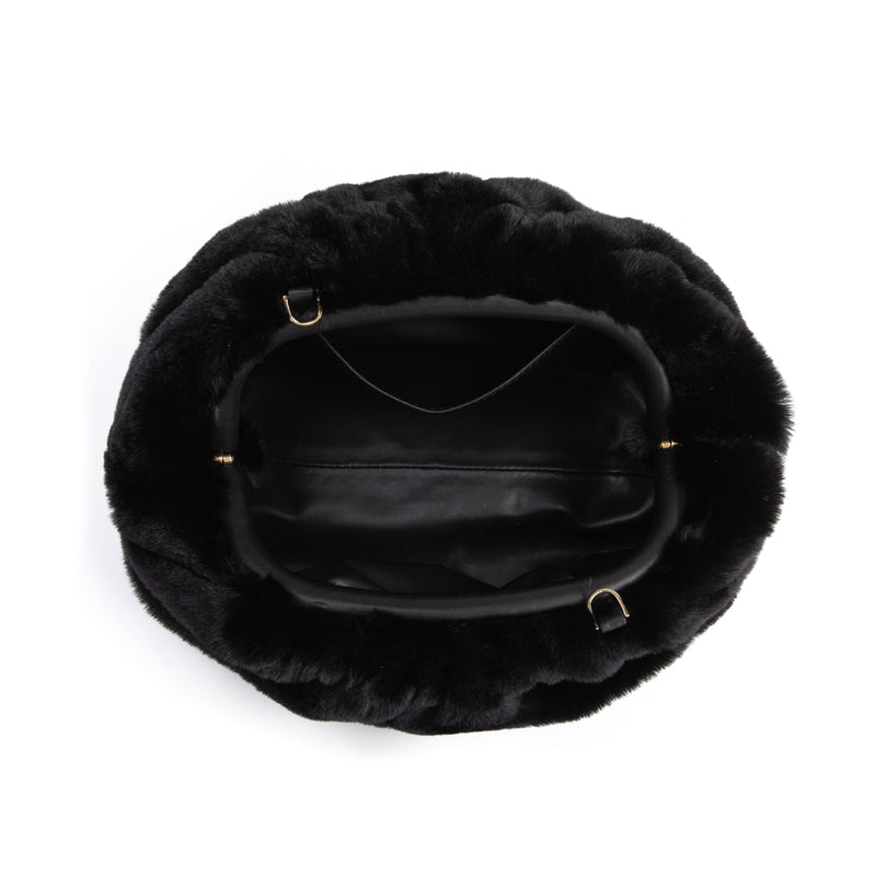 FAUX FUR POUCH BAG BLACK