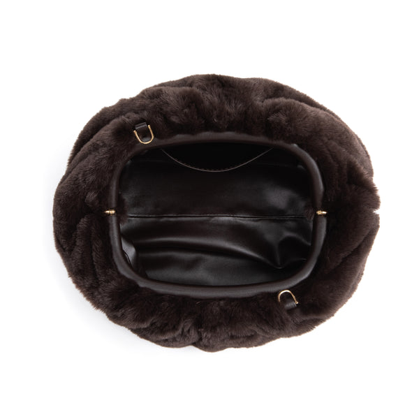 FAUX FUR SMALL POUCH CHOCOLATE BROWN