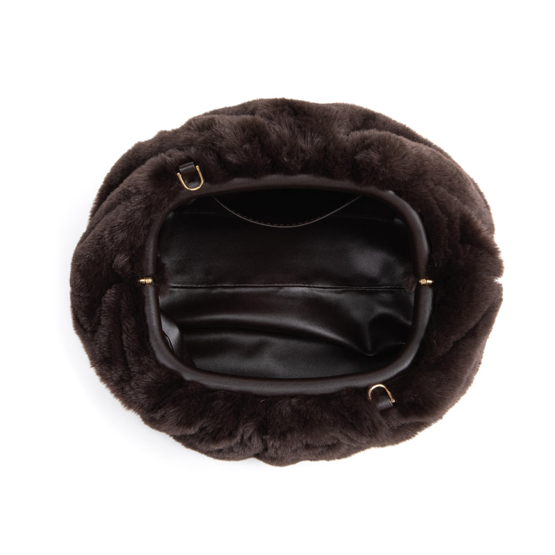 FAUX FUR POUCH BAG CHOCOLATE BROWN