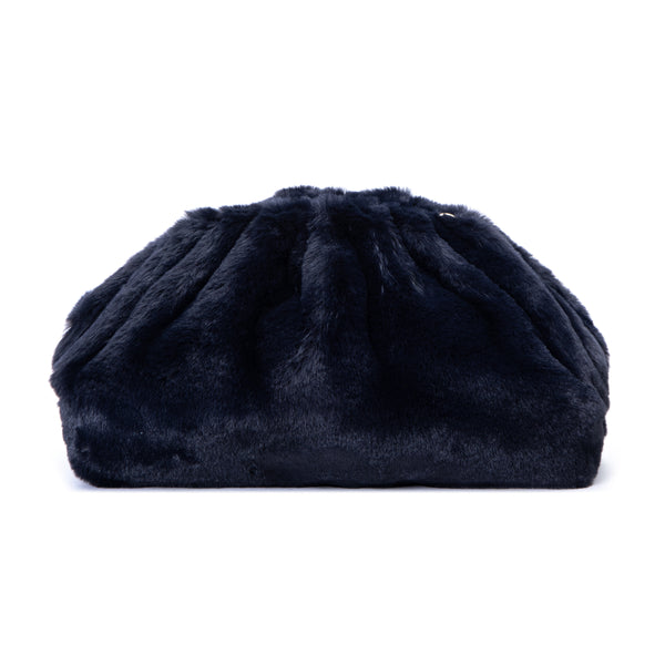 FAUX FUR SMALL POUCH NAVY BLUE