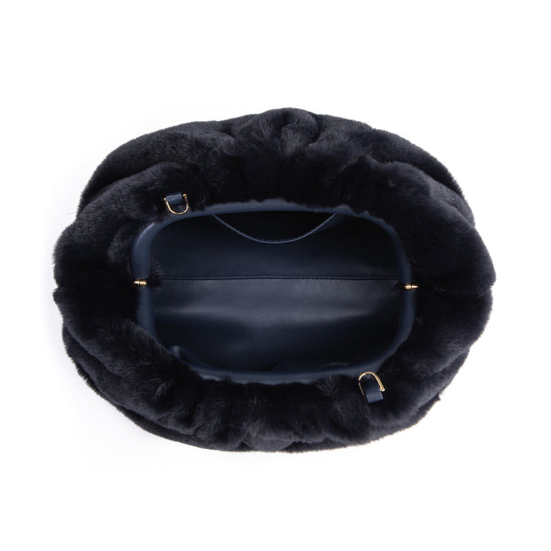 FAUX FUR POUCH BAG NAVY BLUE