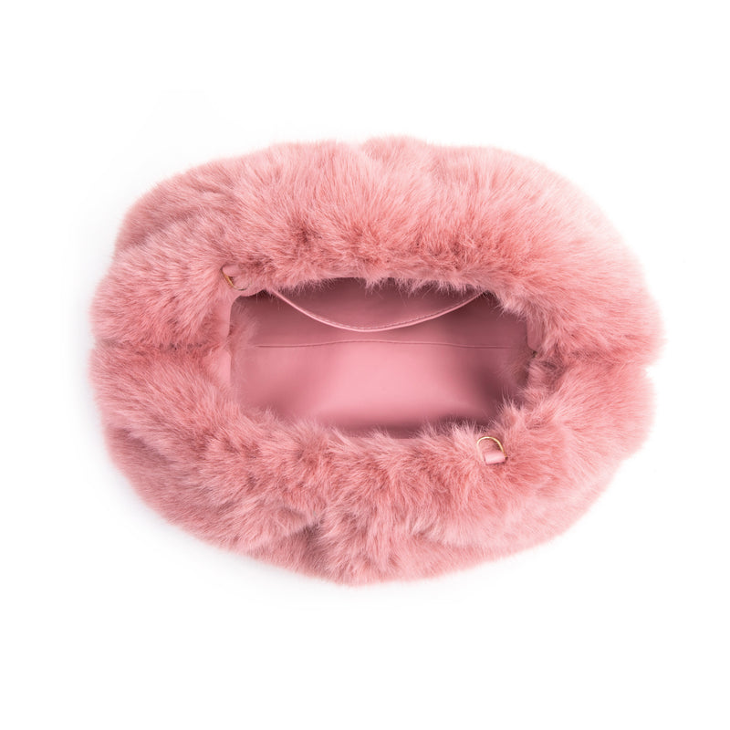 FAUX FUR POUCH BAG ROSE