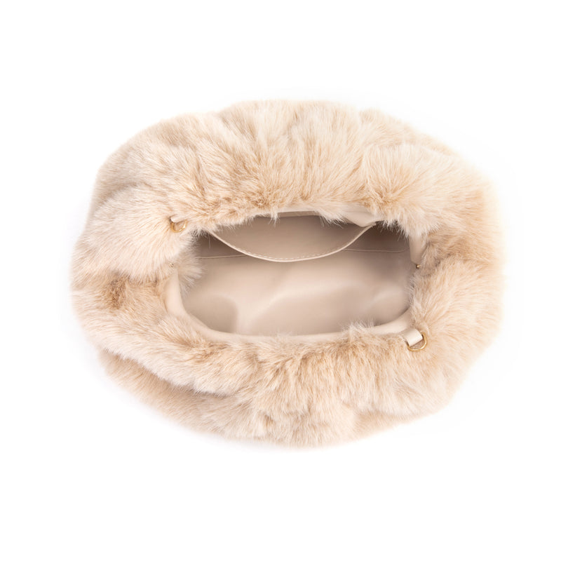 FAUX FUR POUCH BAG SAND