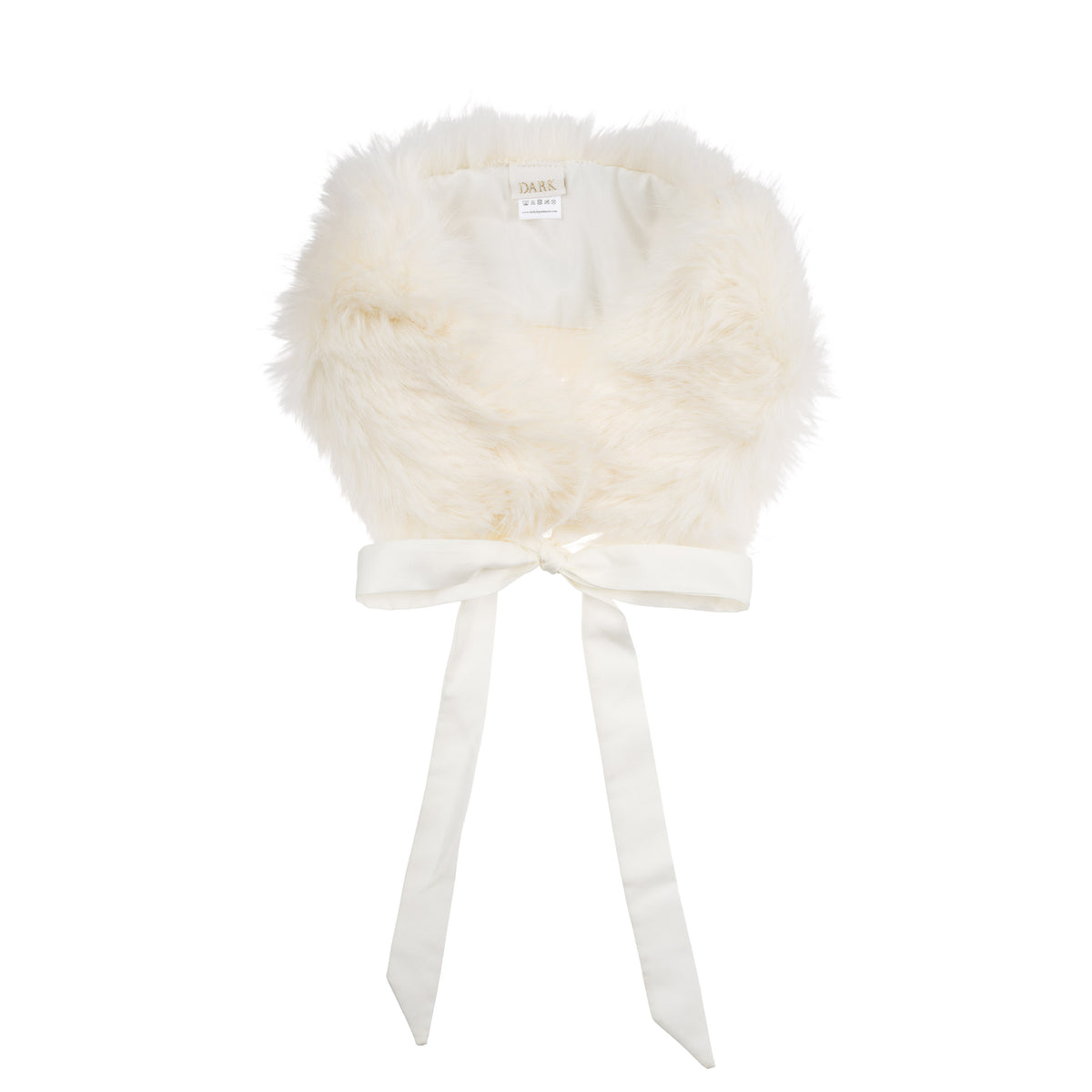 FAUX FUR FOX SQUARE SCARF W/RIBBON OFF WHITE