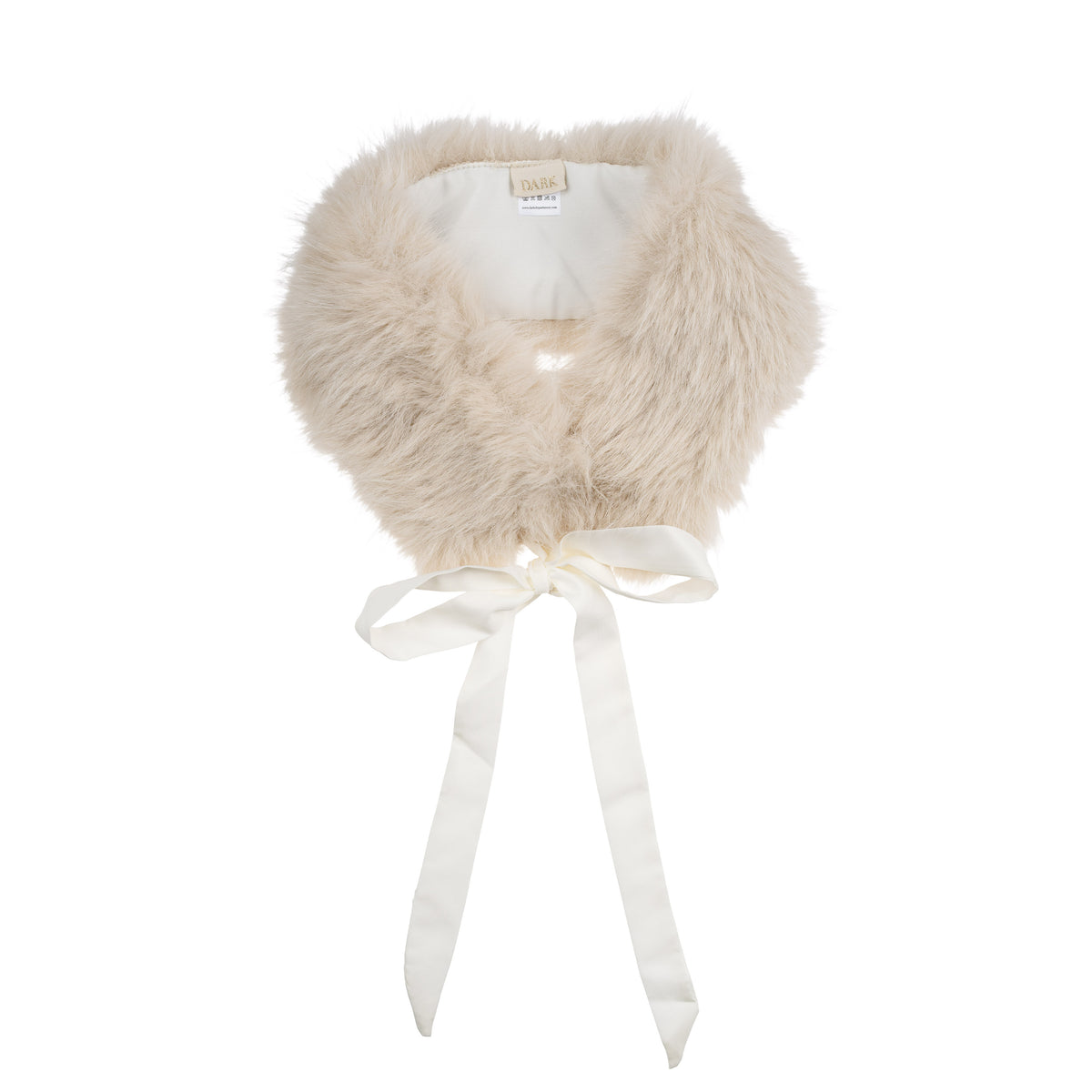 FAUX FUR FOX SQUARE SCARF W/RIBBON SAND