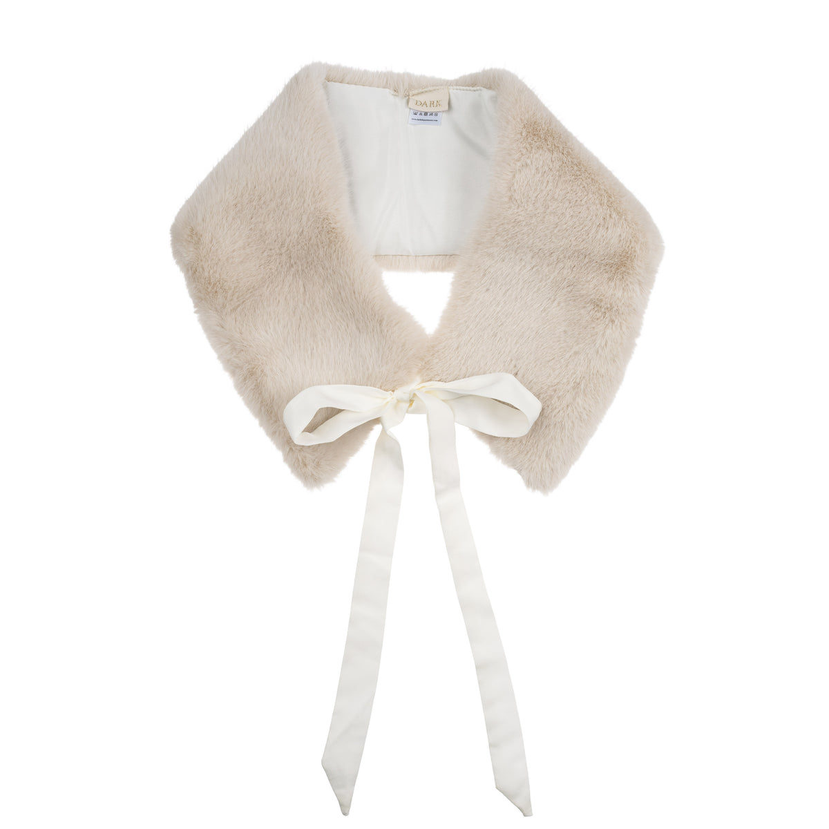 FAUX FUR MINK TRAPEZOID SCARF W/RIBBON SAND