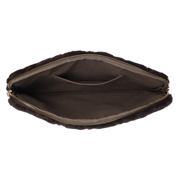 FAUX FUR QUILTED MAC COVER CHOCOLATE BROWN