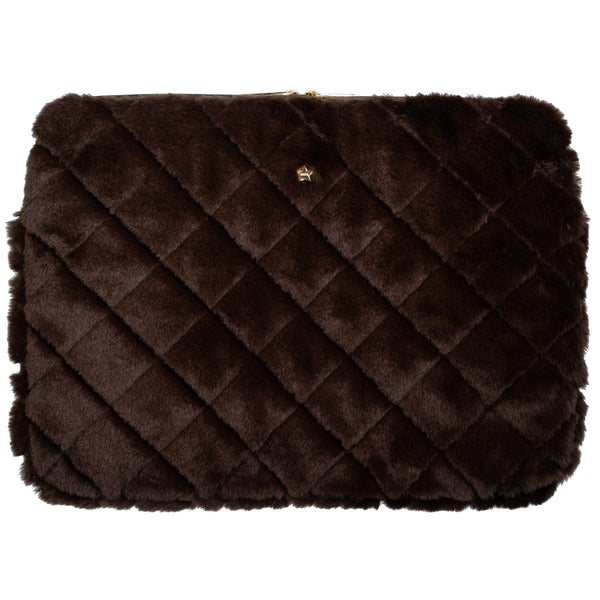 FAUX FUR QUILTED MAC COVER CHOCOLATE BROWN