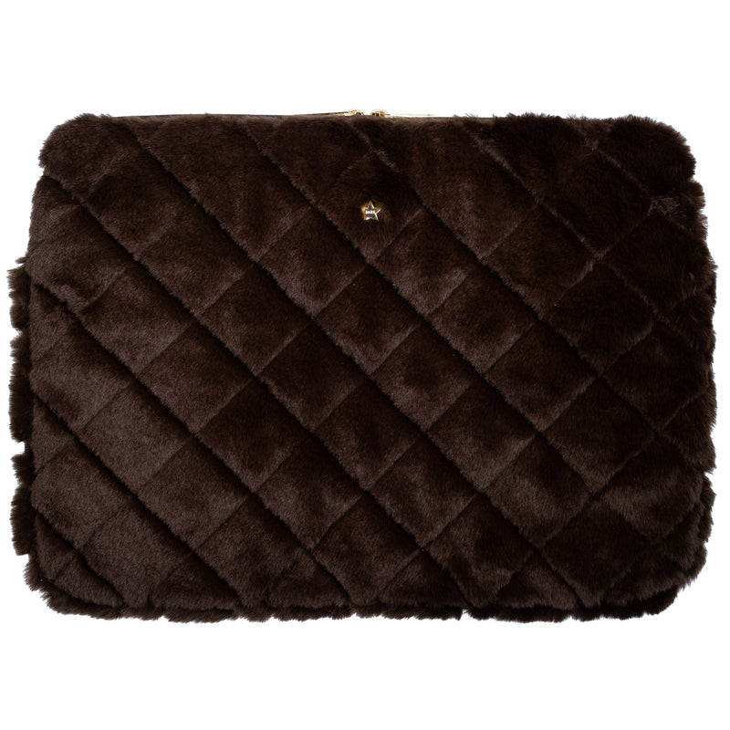 FAUX FUR QUILTED MAC COVER CHOCOLATE BROWN