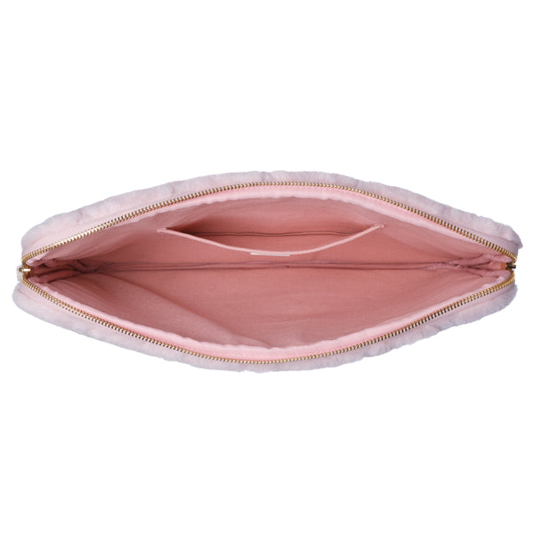 FAUX FUR QUILTED MAC COVER PALE ROSE