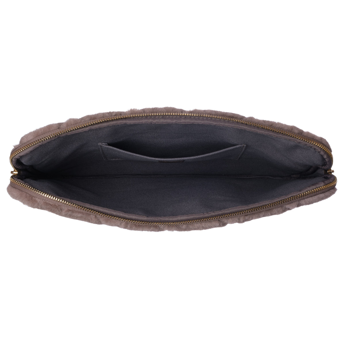 FAUX FUR QUILTED MAC COVER WARM TAUPE
