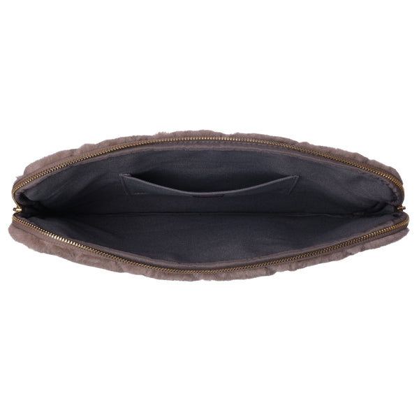 FAUX FUR QUILTED MAC COVER WARM TAUPE