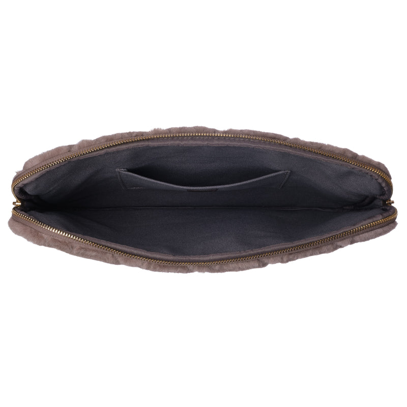 FAUX FUR QUILTED MAC COVER WARM TAUPE