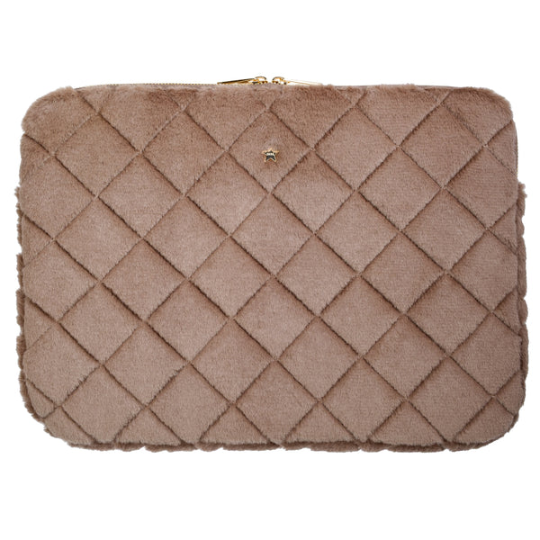 FAUX FUR QUILTED MAC COVER WARM TAUPE