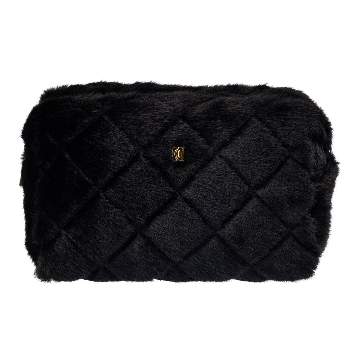 FAUX FUR QUILTED MAKE-UP POUCH LARGE BLACK