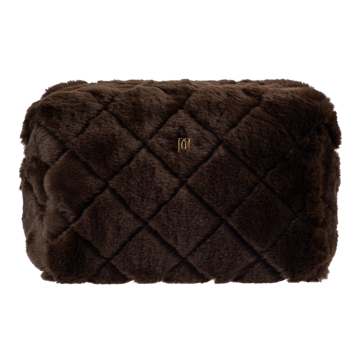 FAUX FUR QUILTED MAKE-UP POUCH LARGE CHOCOLATE BROWN