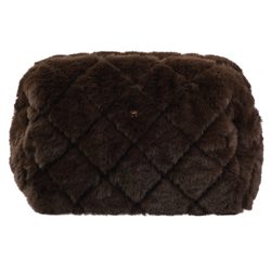 FAUX FUR QUILTED MAKE-UP POUCH LARGE CHOCOLATE BROWN
