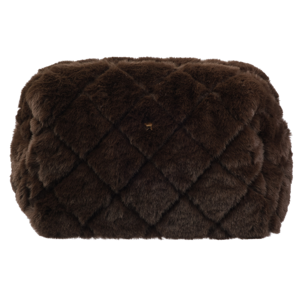 FAUX FUR QUILTED MAKE-UP POUCH LARGE CHOCOLATE BROWN