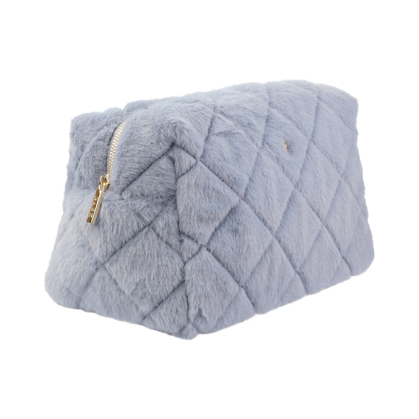FAUX FUR QUILTED MAKE-UP POUCH LARGE COOL BLUE