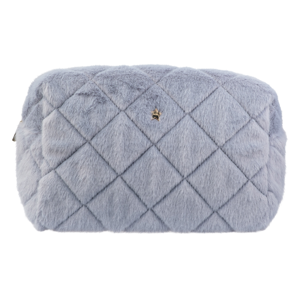 FAUX FUR QUILTED MAKE-UP POUCH LARGE COOL BLUE