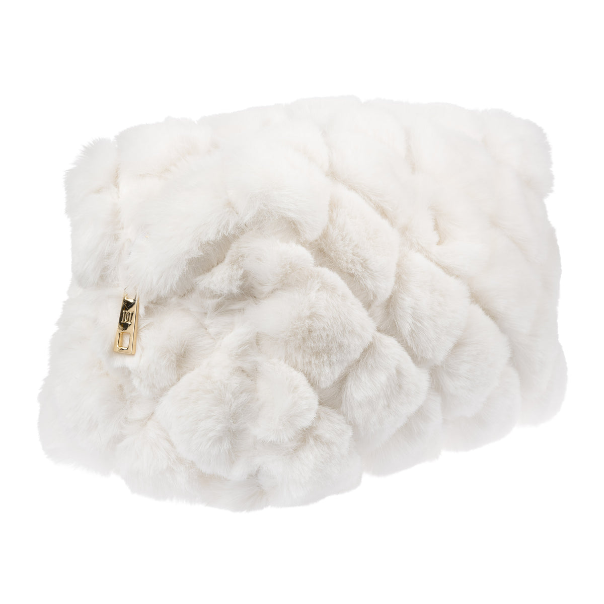 FAUX FUR QUILTED MAKE-UP POUCH LARGE OFF WHITE