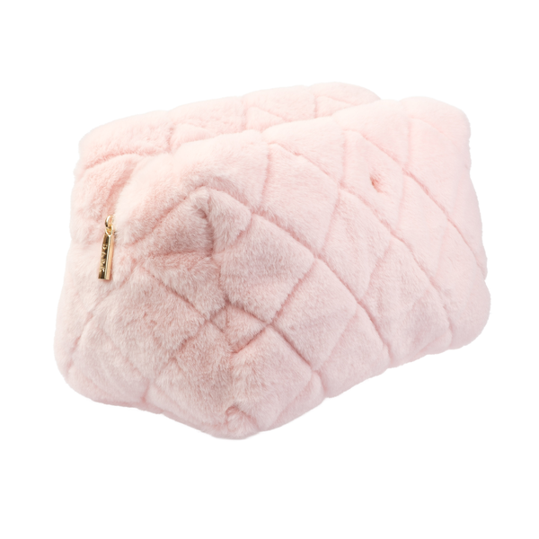 FAUX FUR QUILTED MAKE-UP POUCH LARGE PALE ROSE