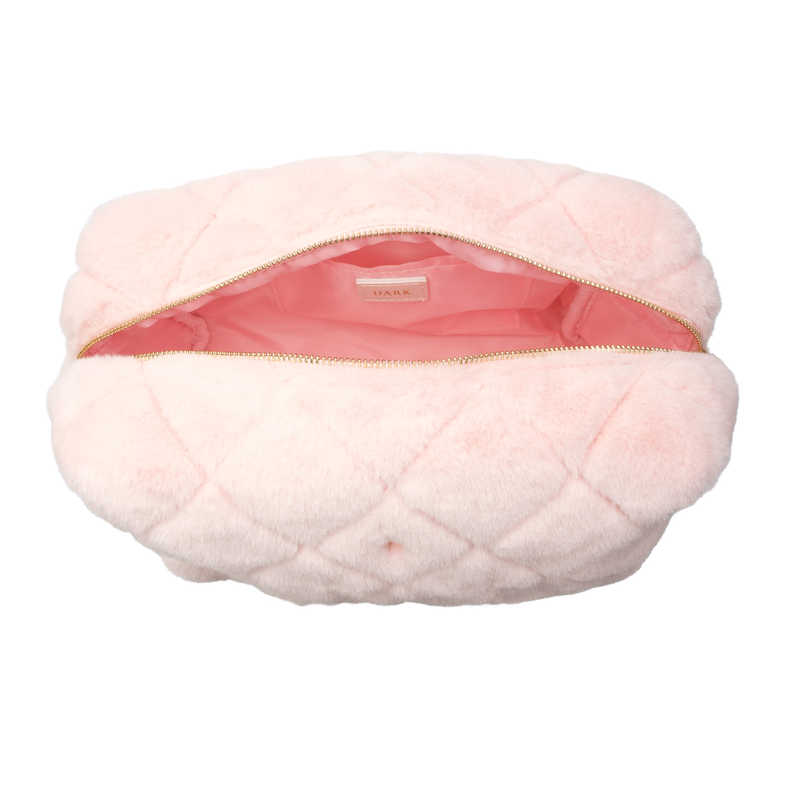 FAUX FUR QUILTED MAKE-UP POUCH LARGE PALE ROSE