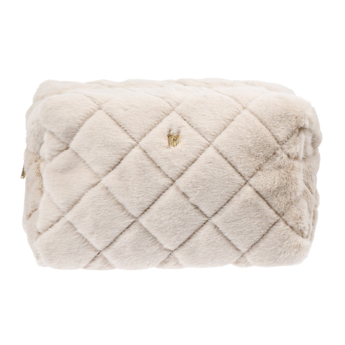 FAUX FUR QUILTED MAKE-UP POUCH LARGE SAND