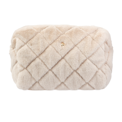 FAUX FUR QUILTED MAKE-UP POUCH LARGE SAND